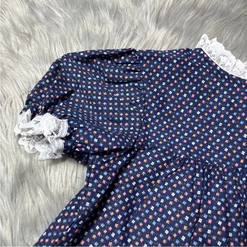Vintage Winnie The Pooh Brand Girls Navy Pink White Lace Pinafore Dress